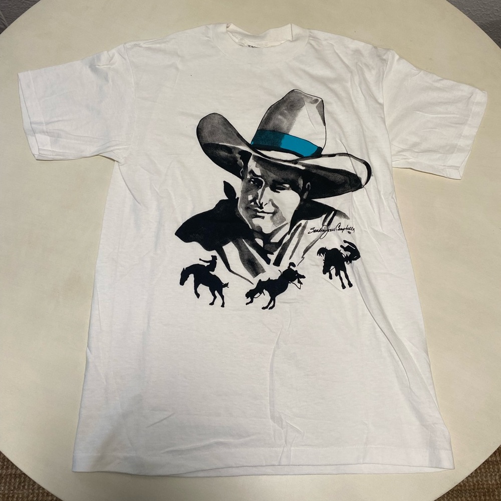 Vintage 1980’s Fabric Art Cowboy “Ten Gallon Hat” T Shirt Sandra Jones Campbell